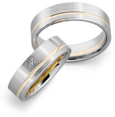 585 Weiss-Rosegold, seidenmatt / poliert,  Sickinger White gold rose gold Marryring