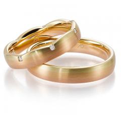 585 Gold, seidenmatt,  August Gerstner Mehrfarbige Trauringe