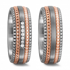 Anzahl Steine, Made in Germany, 2.6 mm, mattiert/poliert, 8 mm, 17 aussen bombiert/innen bombiert, Diamant, 0.07 ct,  Titan Factory Bicolor