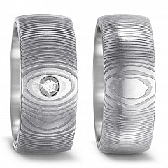 Anzahl Steine, Made in Germany, 2.8 mm, mattiert, 9 mm, 17 aussen bombiert/innen bombiert, Diamant, weiss, 0.03 ct,  Titan Factory Bicolor