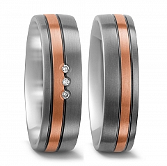 Anzahl Steine, Made in Germany, 2.2 mm, mattiert, 6 mm, 17 aussen bombiert/innen bombiert, möglich, Diamant, weiss, 0.03 ct,  Titan Factory Bicolor