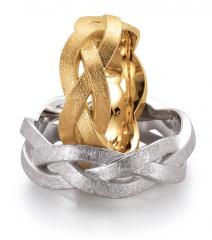 750 Weissgold, satiniertmit Zopfmuster,  August Gerstner Exclusive Wedding rings