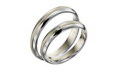 585 Weissgold-Gelbgold, seidenmatt / poliert mit Muster,  Sickinger Weissgold Gelbgold