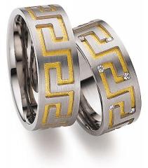 585 Weissgold , seidenmatt - satiniert mit Mäandermuster,  August Gerstner White gold yellow gold Marryring