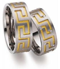 585 Weissgold , seidenmatt - satiniert mit Mäandermuster,  August Gerstner White gold yellow gold Marryring