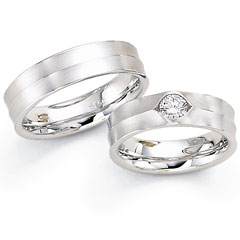 585 Weissgold, seidenmatt verformt,  Fischer Oro blanco - Los anillos de boda