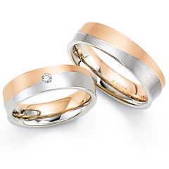 585 Weiss-Rotgold, sandmatt verformt,  Fischer Blanco oro rojo Los anillos de boda