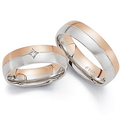 585 Weiss-Rotgold, seidenmatt,  Fischer Blanco oro rojo Los anillos de boda