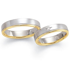 585 Weissgold , seidenmatt und poliert,  Fischer White gold yellow gold Marryring