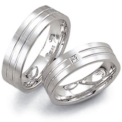 585 Weissgold, seidenmatt und poliert,  Fischer Oro blanco - Los anillos de boda