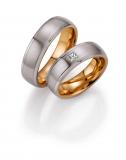 Marrying 585 Weissgold / Rotgold, 6,30 mm Breite, seidenmatt / poliert, 1 Prinzess- Diamant 0,11 ct. TW/VVSI,