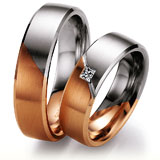 Marrying 585 Weissgold Rotgold, 6,0 mm Breite, seidenmatt, 1 Prinzess - Diamant 0,10 ct TW/VVSI,