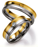 Marrying 585 Weiss-Gelbgold, 6,0 mm Breite, seidenmatt / poliert, 1 Brillant 0,07 ct W/SI,