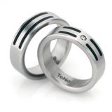 Los anillos de boda 064.0214.D27 + 064.0200.D27 Edelstahl / Keramikeinlage, 6,00 mm Breite, seidenmatt, 1 Brillant 0,04 ct. TW/SI,