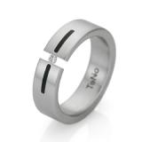 Los anillos de boda 064.0224.D24 Edelstahl / Keramikeinlage, 6,00 mm Breite, seidenmatt, 1 Brillant 0,04 ct. TW/SI,