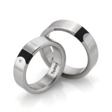 Los anillos de boda 064.0274.D12 + 064.0270.D12 Edelstahl / Keramikeinlage, 6,00 mm Breite, seidenmatt, 1 Brillant 0,04 ct. TW/SI,