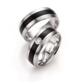 Los anillos de boda 064.2600.D51 + 064.2617.D51 Edelstahl / Keramikeinlage, 8,00 mm Breite, seidenmatt, 1 Brillant 0,06 ct. TW/SI,