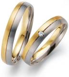 Marrying 585 Weissgold / Gelbgold, 4,0 mm Breite, seidenmatt, 1 Brillant 0,025 ct. TW/SI,