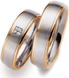 Marrying 585 Weiss-Rotgold, 6,00 mm Breite, seidenmatt/ poliert, 1 Princess - Diamant 0,10 ct TW/VVSI,