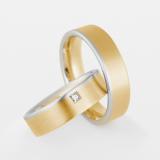 Marrying 950 Platin / 750 Gelbgold, 6,00 mm Breite, seidenmatt, 1 Prinzess - Diamant 0,05 ct. TW/VS,