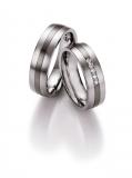 Promise Rings Edelstahl / Titan, 6,50 mm Breite, seidenmatt / poliert, 5 Brillanten 0,12 ct. W/SI,