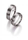 Los anillos de boda Edelstahl / Titan, 6,00 mm Breite, seidenmatt, 6 Brillanten 0,12 ct. W/SI,