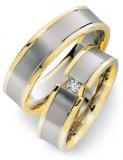 Marrying 585 Weiss-Gelbgold, 6,00 mm Breite, seidenmatt / poliert, 1 Brillant 0,06 ct. W/SI,