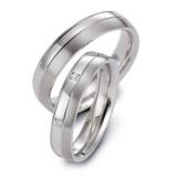 Trauringe 950 Platin, 4,50 mm + 5,00 mm Breite, seidenmatt / poliert, 7 Brillanten 0,14 ct. TW/VSI,