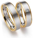 Marrying 585 Weiss-Gelbgold, 5,50 mm Breite, seidenmatt / poliert, 1 Princess - Diamant 0,04 ct TW/VVSI,
