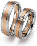 Marrying 585 Weiss-Rotgold, 6,00 mm Breite, seidenmatt, 1 Baguette - Diamant 0,10 ct TW/VVSI,