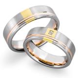 Marrying 585 Weiss-Rot-Gelbgold, 6,00 mm Breite, seidenmatt /poliert, Prinzess - Diamant 0,05 ct TW/VSI,