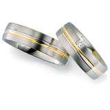 Trauringe 585 Weissgold-Rosegold, 6,00 mm Breite, seidenmatt / poliert, 1 Brillant 0,03 ct. W/SI,