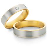 Marrying 950 Platin - 750 Gelbgold, 5,00 mm Breite, seidenmatt, 1 Brillant 0,05 ct TW/VSI,