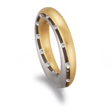 Los anillos de compromiso 750 Weissgold / Gelbgold, 5,00 mm Breite, seidenmatt, 24 Brillanten 0,36 ct. TW/VSI,