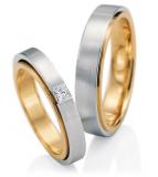 Marrying 950Platin - 750 Gelbgold, DR 4,0 mm HR 5,00 mm Breite, seidenmatt, 1 Prinzess - Diamant 0,10 ct TW/VSI,