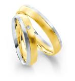 Marrying 585Weissgold /Gelbgold, 4,50 mm Breite, seidenmatt, 1 Brillant 0,02 ct. W/SI,
