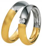 Marrying 585Weissgold /Gelbgold, 4,50 mm Breite, seidenmatt / poliert, 1 Brillant 0,15 ct. W/SI,