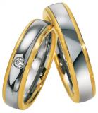 Marrying 585Weissgold /Gelbgold, 5,50 mm Breite, seidenmatt / poliert, 1 Brillant 0,10 ct. W/SI,