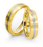 Marrying 585Weissgold Gelbgold, 6,50 mm Breite, seidenmatt, 3 Brillanten 0,18 ct. W/SI,