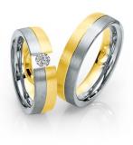 Marrying 585Weissgold /Gelbgold, 6,00 mm Breite, seidenmatt, 1 Brillant 0,20 ct. W/SI,