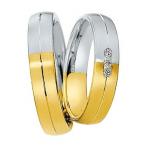 Marrying 585 Weissgold / Gelbgold, 5,0ß mm Breite, seidenmatt, 3 Brillanten 0,075 ct. W/SI,