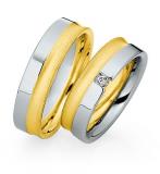 Marrying 585 Weissgold /Gelbgold, 6,00 mm Breite, strichmatt/ poliert, 1 Brillant 0,05 ct. W/SI,