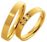 Marrying 585 Gelbgold, 3,50 mm Breite, seidenmatt, 3 Brillanten 0,03 ct. W/SI,