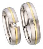Marrying 585Weißgold /Gelbgold, 5,00 mm Breite, seidenmatt / poliert, 1 Brillant 0,08 ct. W/SI,