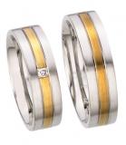 Marrying 585Weißgold /Gelbgold, 6,00 mm Breite, seidenmatt, 1 Diamant - prinzess 0,04 ct. W/VS,