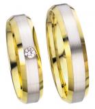 Marrying 585Weißgold /Gelbgold, 5,00 mm Breite, seidenmatt / poliert, 1 Brillant 0,05 ct. W/SI,