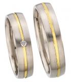 Marrying 585Weißgold /Gelbgold, 5,00 mm Breite, seidenmatt / poliert, 1 Brillant 0,03 ct. W/SI,