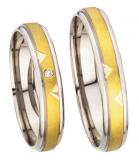 Marrying 585Weißgold /Gelbgold, 4,00 mm Breite, seidenmatt / poliert, 1 Brillant 0,01 ct. W/SI,