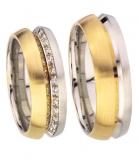 Marrying 585Weißgold /Gelbgold, 7,00 mm Breite, seidenmatt / poliert, 15 Brillanten zusammen 0,15 ct. W/SI,