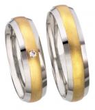 Marrying 585Weißgold /Gelbgold, 5,50 mm Breite, seidenmatt / poliert, 1 Brillant 0,02 ct. W/SI,
